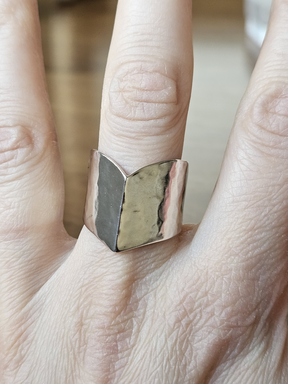 Silpana Modern Hammered Silver Wide Cuff Ring